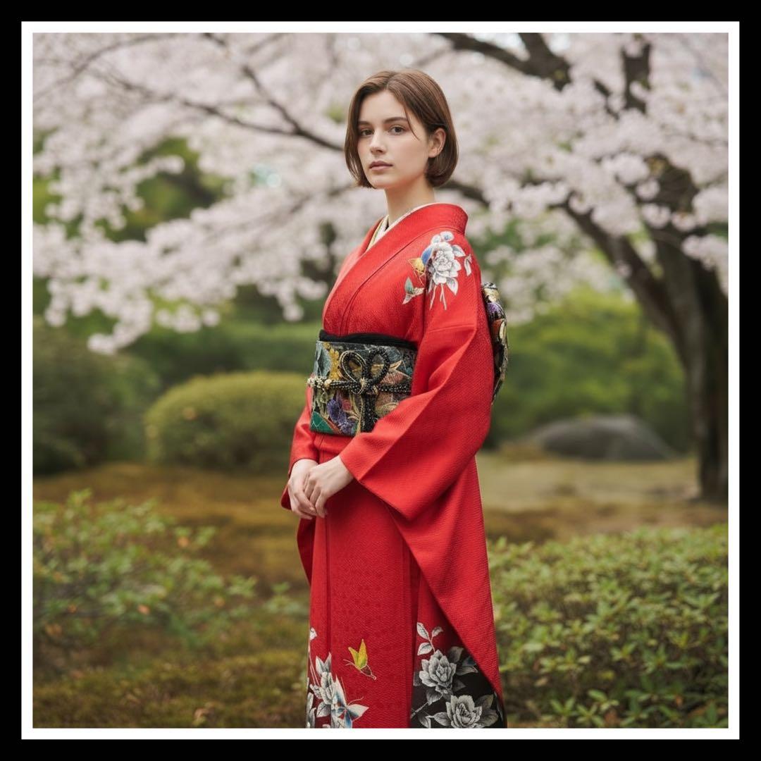 美品 斉藤三才 落款 金彩 舞蝶花文 逸品 フルセット 振袖 振り袖