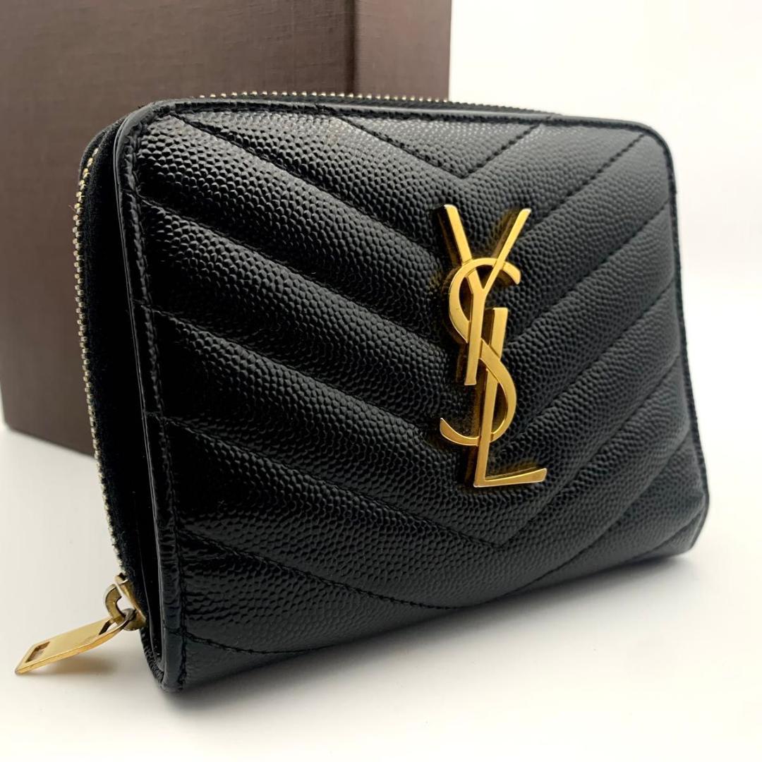 鑑定済み 美品 サンローラン 財布 カサンドラ YSL 二つ折り コンパクト 黒 サンローラン SAINT LAURENT 二つ折り財布 タイニーカサンドラ