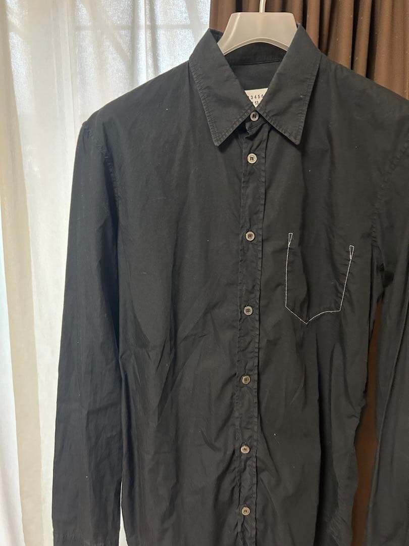 s*.様 maison margiela シャツ ブラック ステッチ 41 新品 メゾマルジェラ Memory of ポケット シャツ 黒 4ステッチ Y