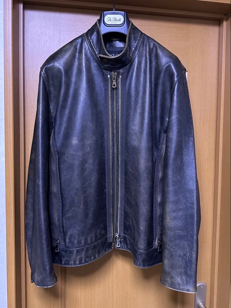 ドルチェ＆ガッバーナ 山羊革 エイジング加工 シングル ライダース 黒