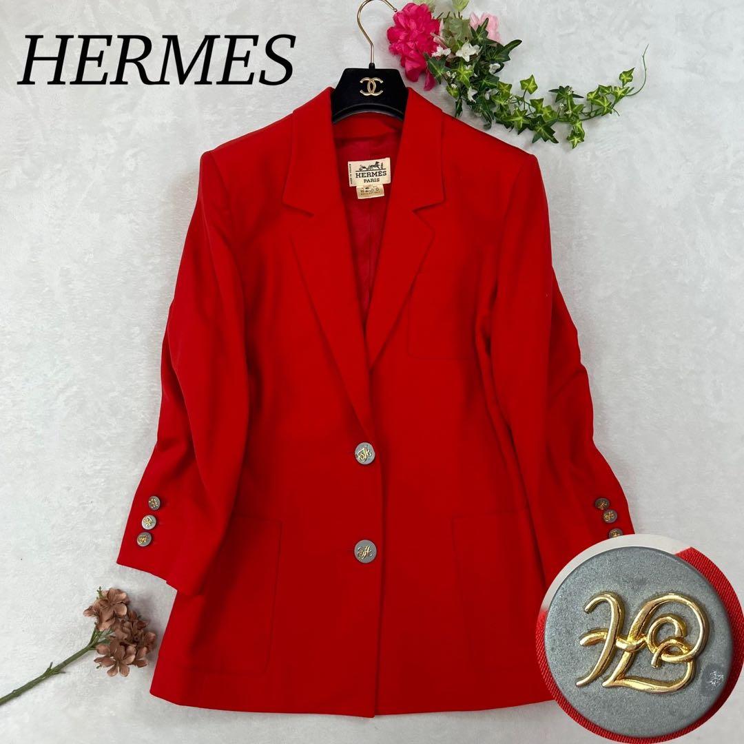 J403 美品 L 42 エルメス シングル ロング丈 JKT レディース ロングジャケット - レッド | Hermès - エルメス-公式サイト