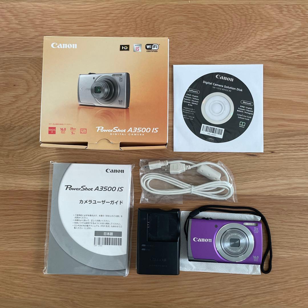 Canon A3500 IS デジタルカメラ デジカメ パープル 箱付 - メルカリ