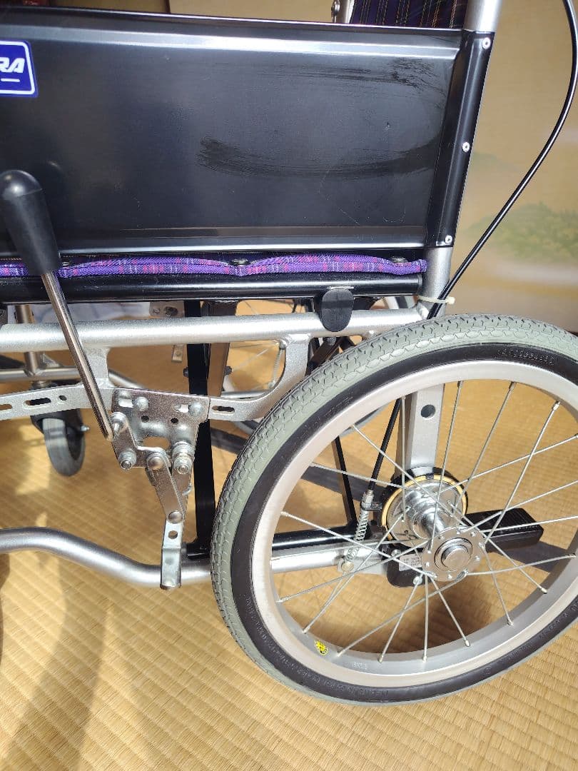 カワムラ KAJ402SB 紫色チェック柄 介助用車椅子 カワムラサイクル