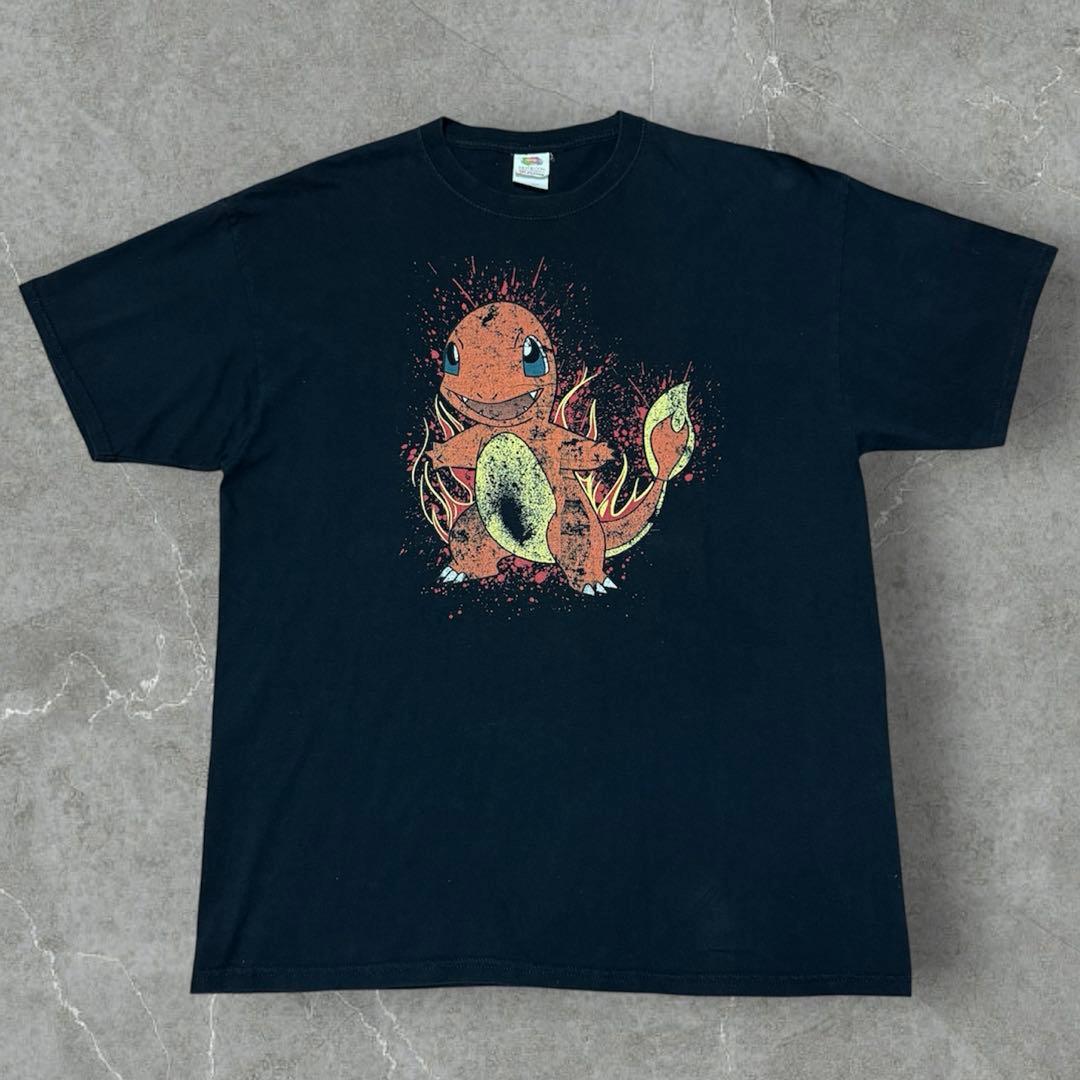 90s 00s ポケモン Tシャツ フェード ブラック ヒトカゲ アニメ - メルカリ