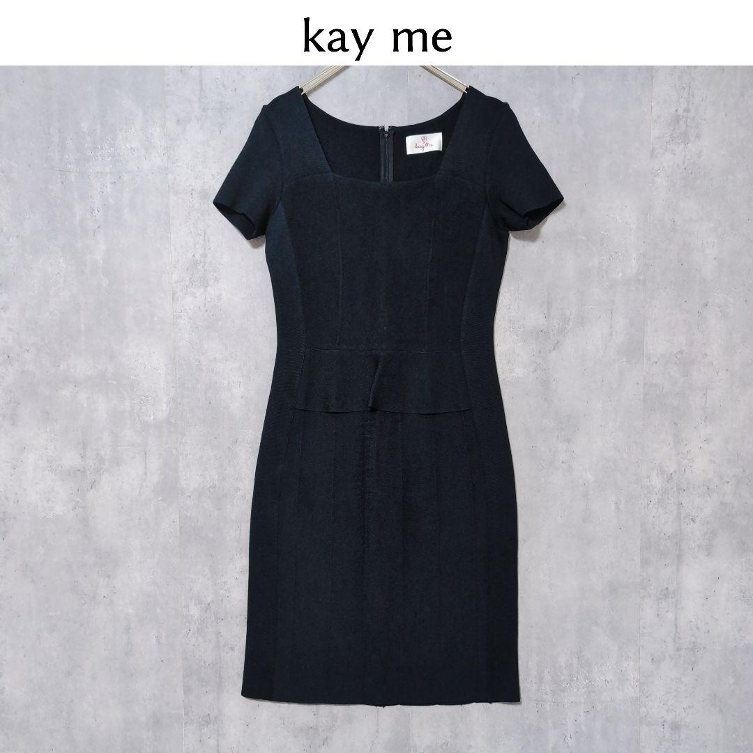 kay me ケイミー【9号】タッキングニットワンピース 洗えるニット】ブラック タッキングニットワンピース– kay me