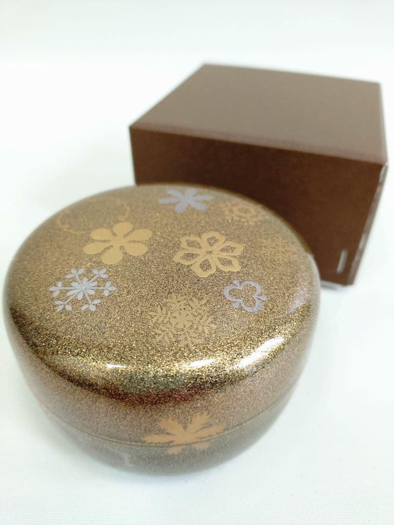 茶道具 東雲作梨子地雪華蒔絵平棗 新品未使用 約73.2g 上品で美しい