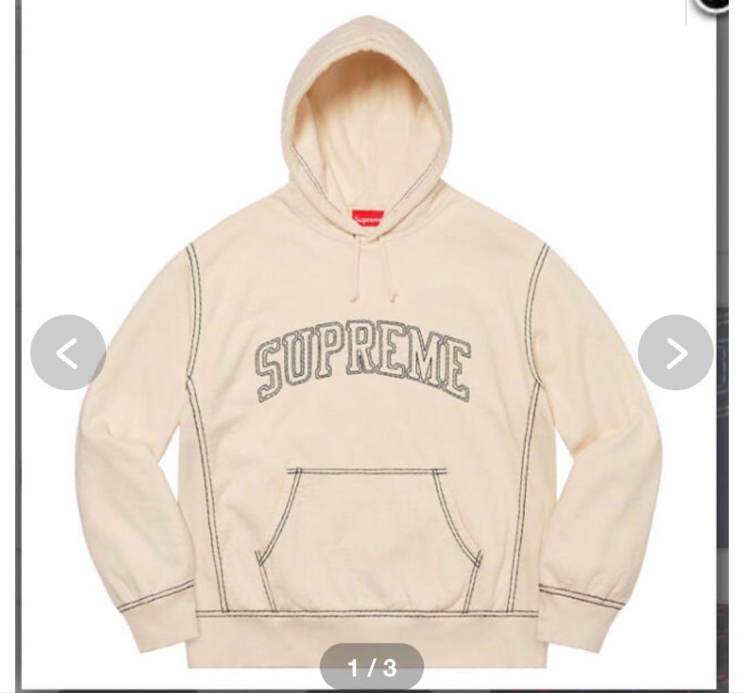 ※CKck※SUPREME アイボリー ビッグステッチフーディー　Sサイズ 中古・古着通販】SUPREME (シュプリーム) Big S Hooded Sweatshirt