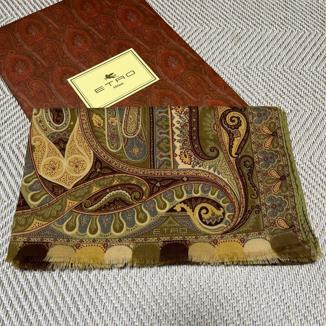 ETRO ペイズリー柄ストール エトロ ETRO（エトロ） ストール フリンジ ペイズリー柄 ウール シルク混 総柄