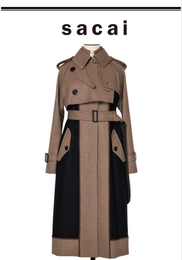 新品】 sacai ウール トレンチコート - メルカリ