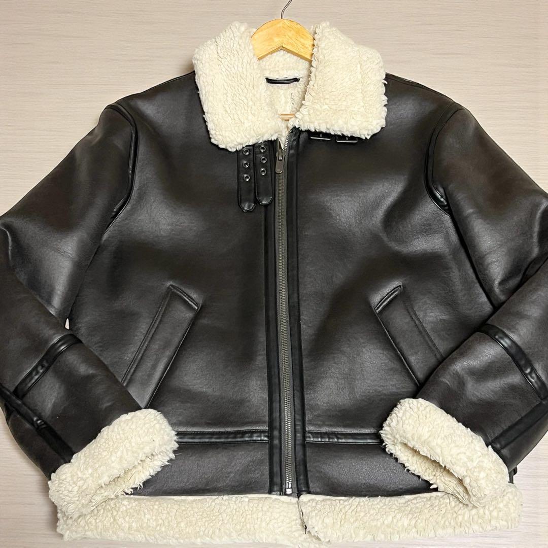 美品】ZARA フェイクレザー ムートンジャケット B-3 フライト