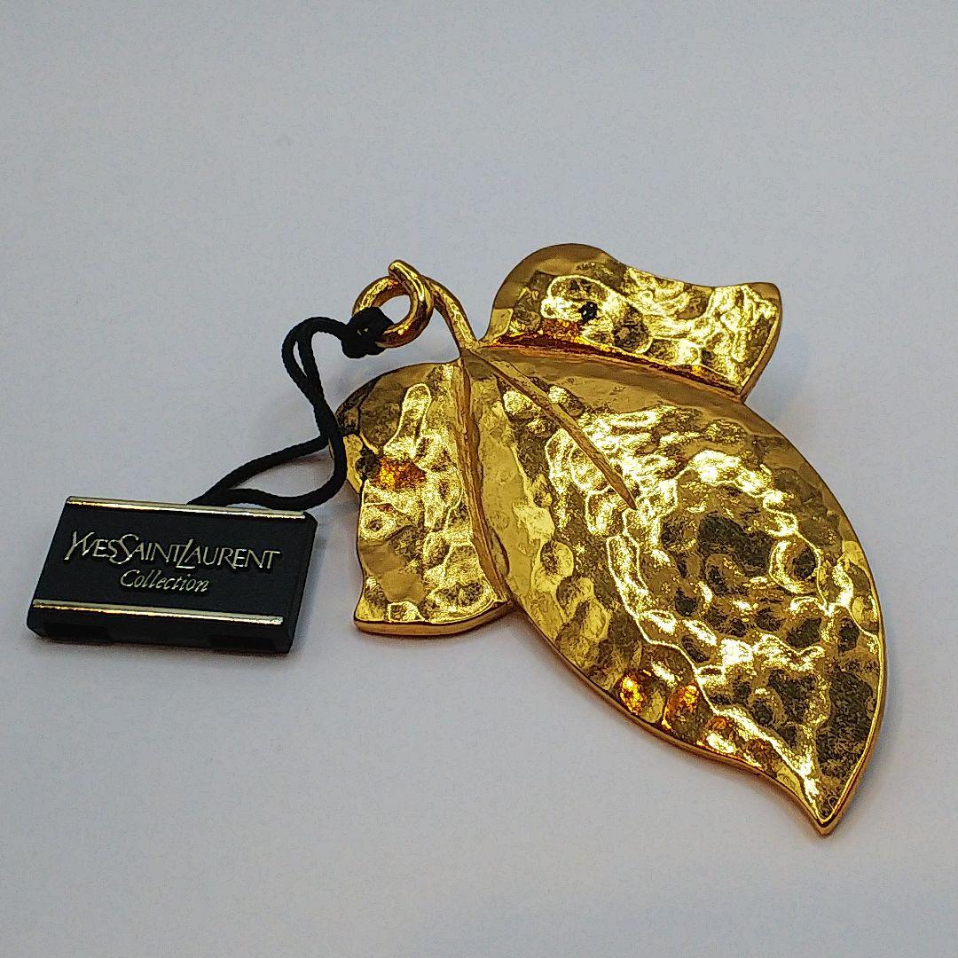 YVES SAINT LAURENTイブサンローラン ブローチ 葉っぱ ゴールド ◇SAINT LAURENT◇YSLオピウムクロコダイルブローチ◇正規品◇ (Saint