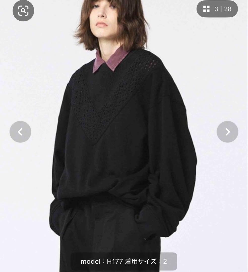 レース編みＶ切替コンビネーションスウェットクルーネックプルオーバメゾンスペシャル UNISEX》Lace Knit V-Switching Combination Sweat Crew Neck Pullover