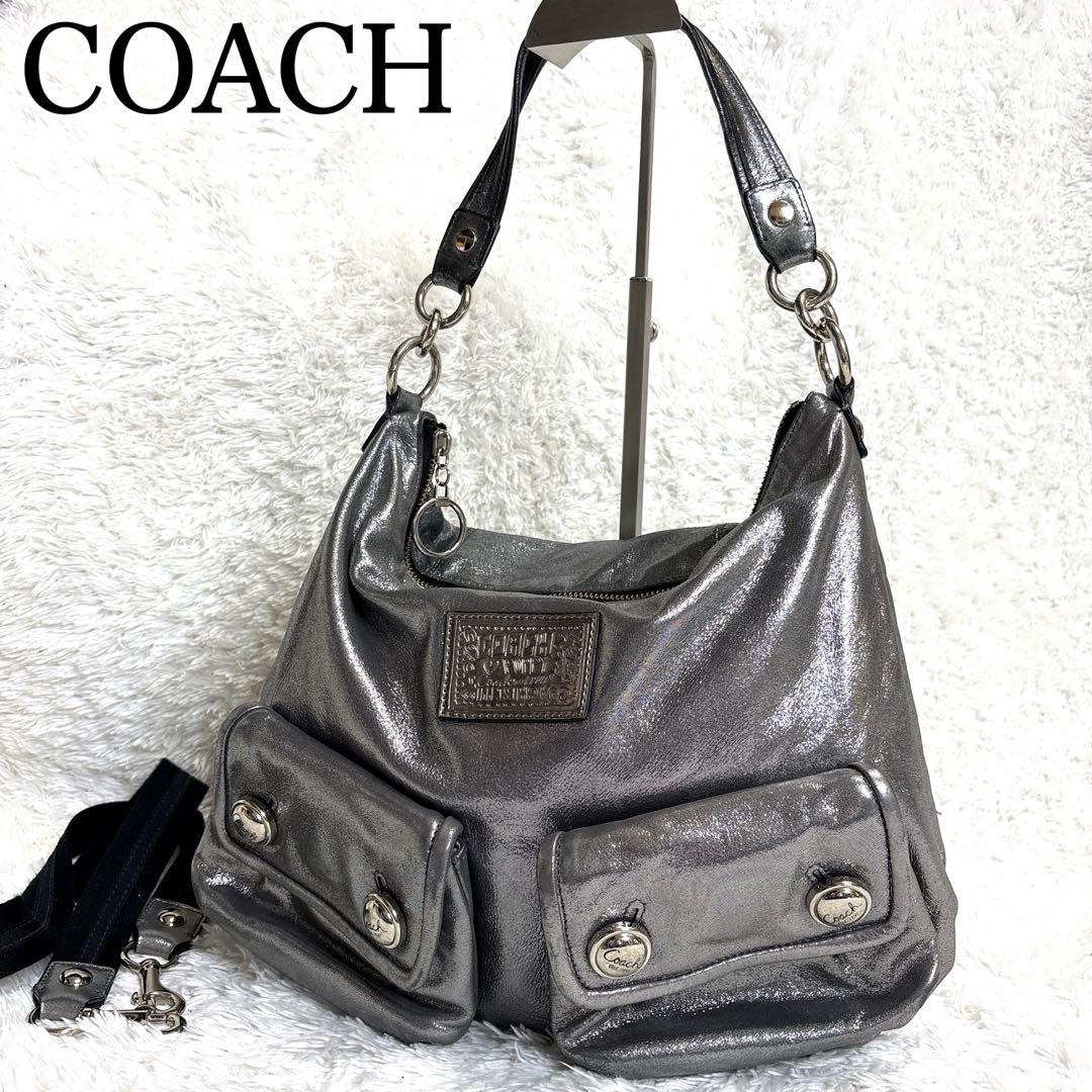 COACH POPPY メタリック ショルダーバッグ 2way Y2K シルバー - メルカリ