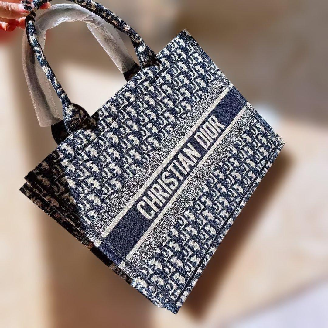Book Tote 41cm 刺繡トートバッグ ネイビーとベージュ ストライプ シュベック SVEC ビックサイズ ストライプ トートバッグ (ブルー) -靴