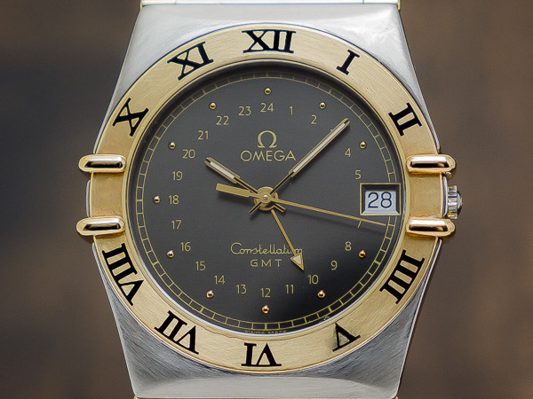 オメガ コンステレーション クオーツ YG/SS コンビ GMT ブラウン