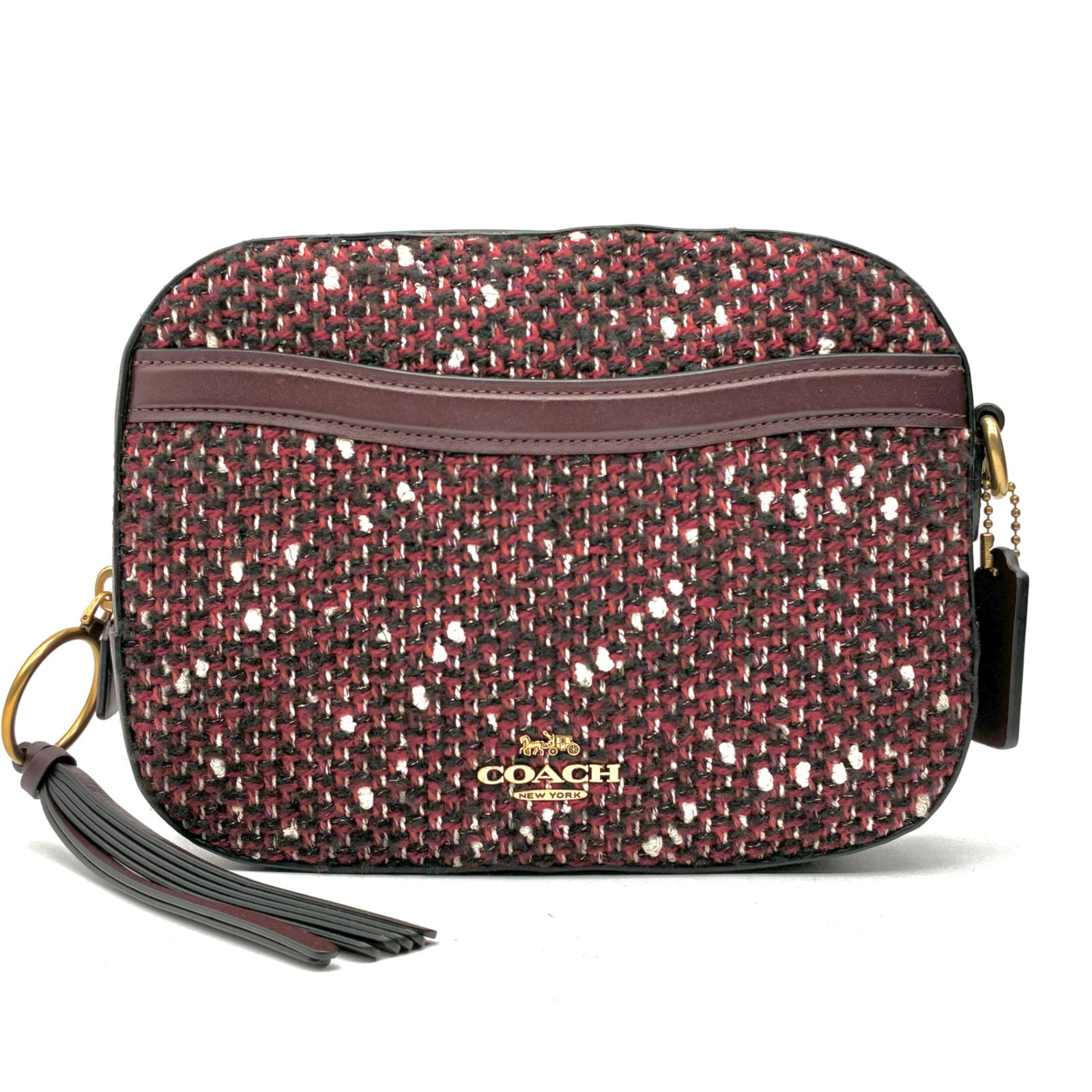 未使用に近い COACH コーチ ショルダーバッグ ツイード ラメ レザー
