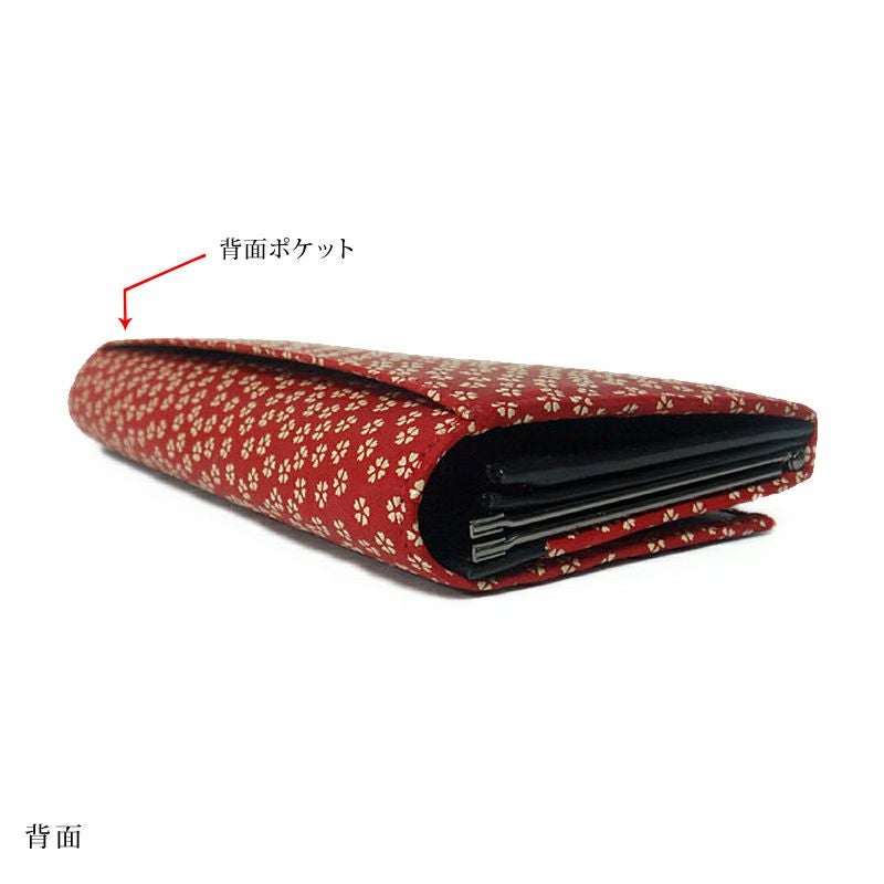 印傳屋 2306】甲州印伝 本革 がま口小銭入れ付き 長財布《 黒地×赤漆