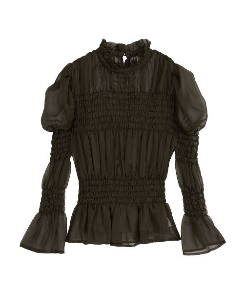 Ameri（アメリ）の「SHEER VOLUME SHIRRING TOP（シャツ/ブラウス