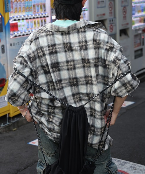 セール】25SS ウォッシュ加工 半袖チェックシャツ カットオフ グランジ