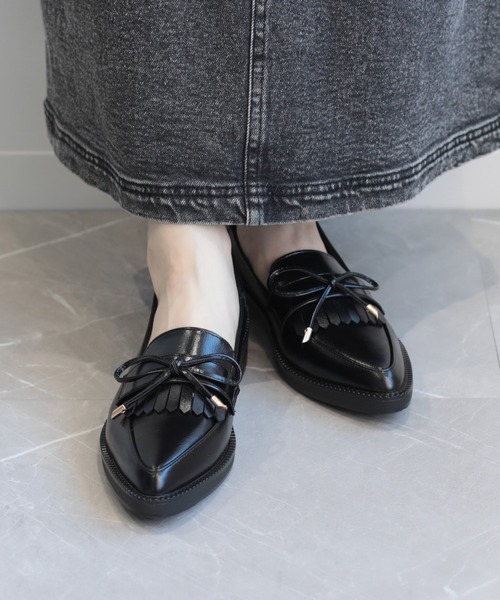 shoes365】ポインテッド トゥ厚底キルトローファー（ローファー