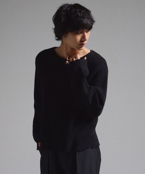 GRANCY】Pierced Damage Knit / ピアスダメージニット（ニット