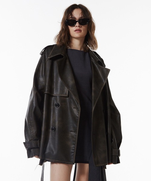 JOSEMOON/ジョゼムーン】FAUX LEATHER TRENCH JACKET/フォーレザー