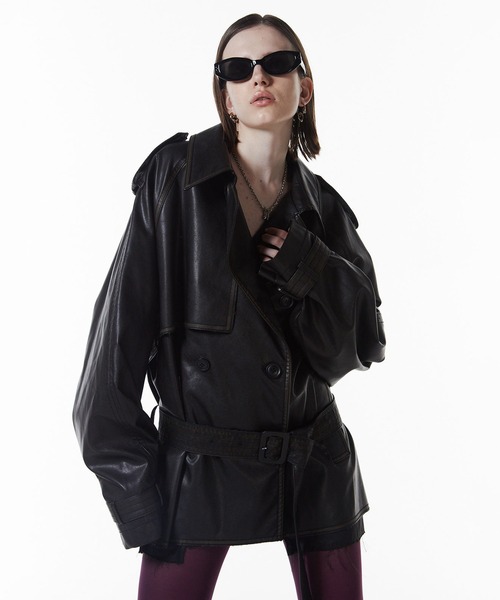 JOSEMOON/ジョゼムーン】FAUX LEATHER TRENCH JACKET/フォーレザー
