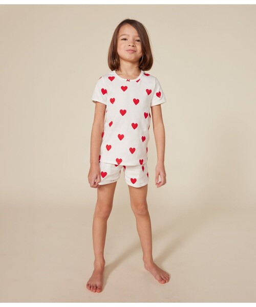 ハートプリント半袖パジャマ（ルームウェア/パジャマ）｜PETIT BATEAU
