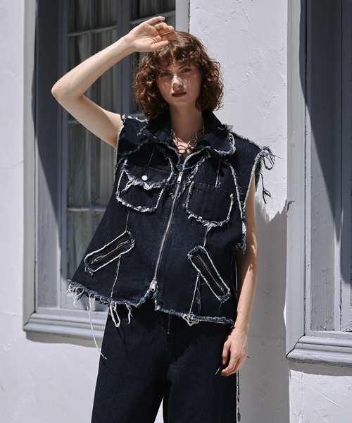 seyto（セイト）の「Damage zip denim vest / ダメージジップデニム