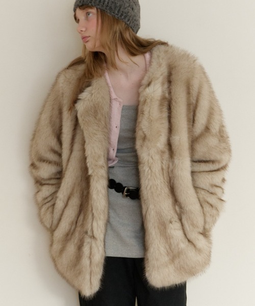 collarless smooth fur coat / カラーレススムースファーコート（ノー