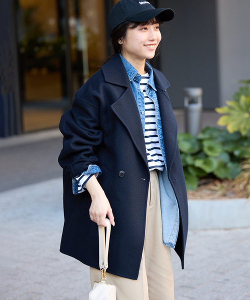 追加》souple wool ダブルフェイスミドルコート（ピーコート）｜SLOBE