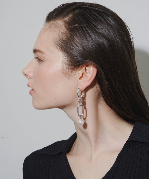 金属アレルギー対応】Link chain pearl pierce/2WAYチェーンパール