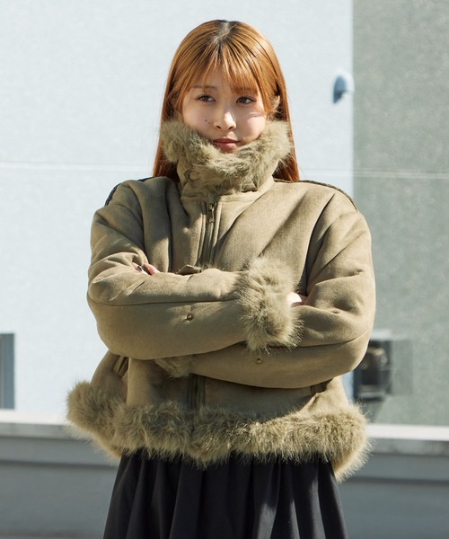 セール】Chin Strap Faux Fur Jacket / チンストラップ フェイクファー