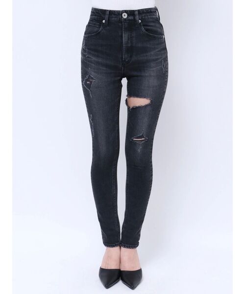 GYDA（ジェイダ）の「ハイウエストthigh highダメージデニムパンツ