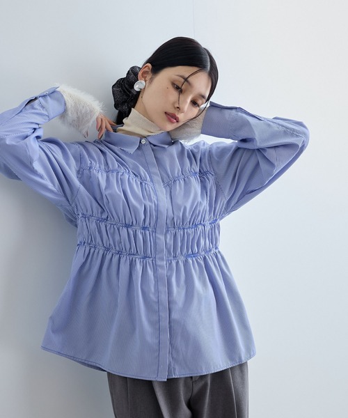 VIS（ビス）の「【洗える】シャーリングデザインシャツ（シャツ