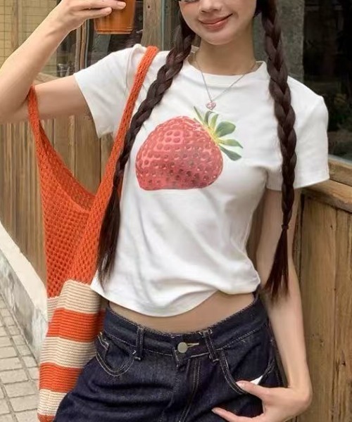 新柄追加/イチゴ柄プリントTシャツ（Tシャツ/カットソー）｜AsRiRe