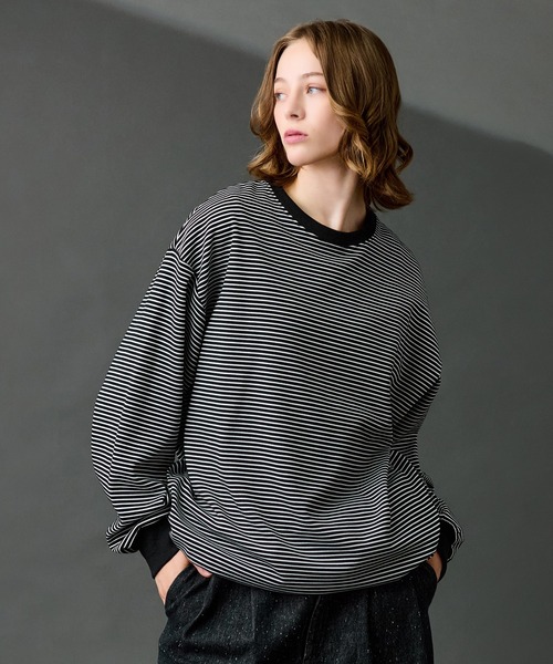 CREW NECK DRAW CORD BORDER LONG TEE / クルーネックドローコード
