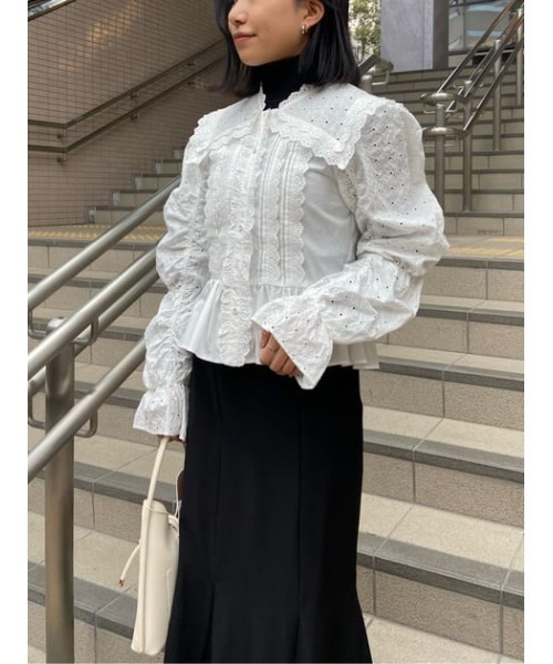MOUSSY（マウジー）の「LACE SHIRRING SLEEVE ブラウス（シャツ
