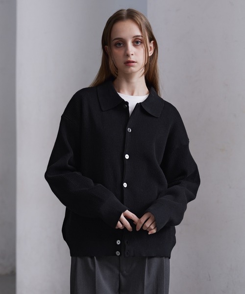 CLEL】Basic/Spray Rib Knit Shirt Cardigan / ベーシック/スプレー畦