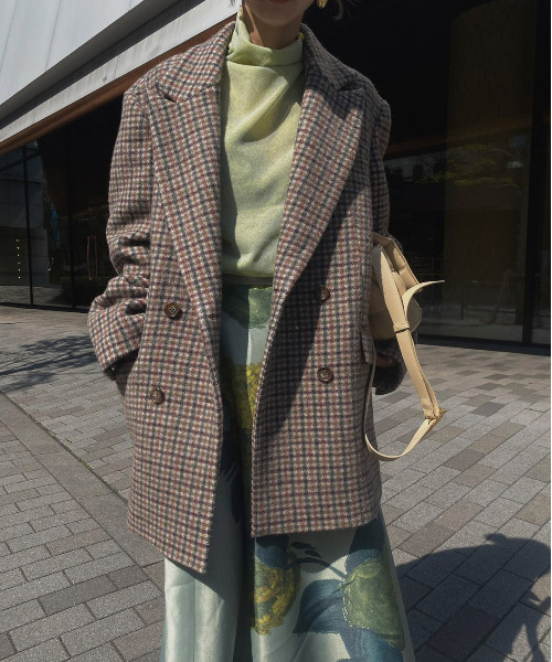 Ameri（アメリ）の「CHECK ECO WOOL BIG JACKET（テーラードジャケット