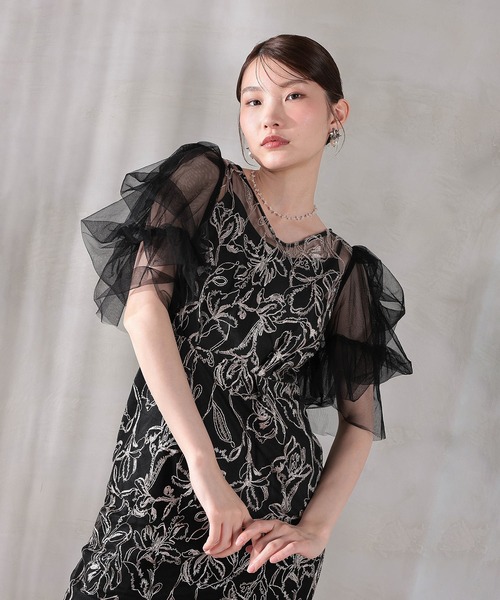 Kana（カナ）の「刺繍レース チュールスリーブ コクーン パーティー