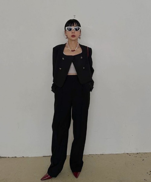 Ameri（アメリ）の「OTONA MUSE CURVE HEART JACKET（ノーカラー