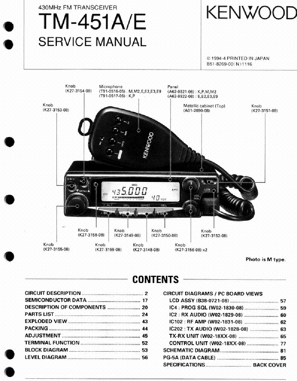 KENWOOD TM-451A,E SM Service Manual download, schematics, eeprom