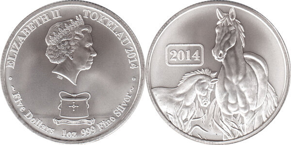5 Dollars - Elizabeth II (Year of the Horse) - Tokelau – Numista